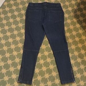 Zipper Leg Skinny Dark Wash Indigo Cropped Stretch Jeans